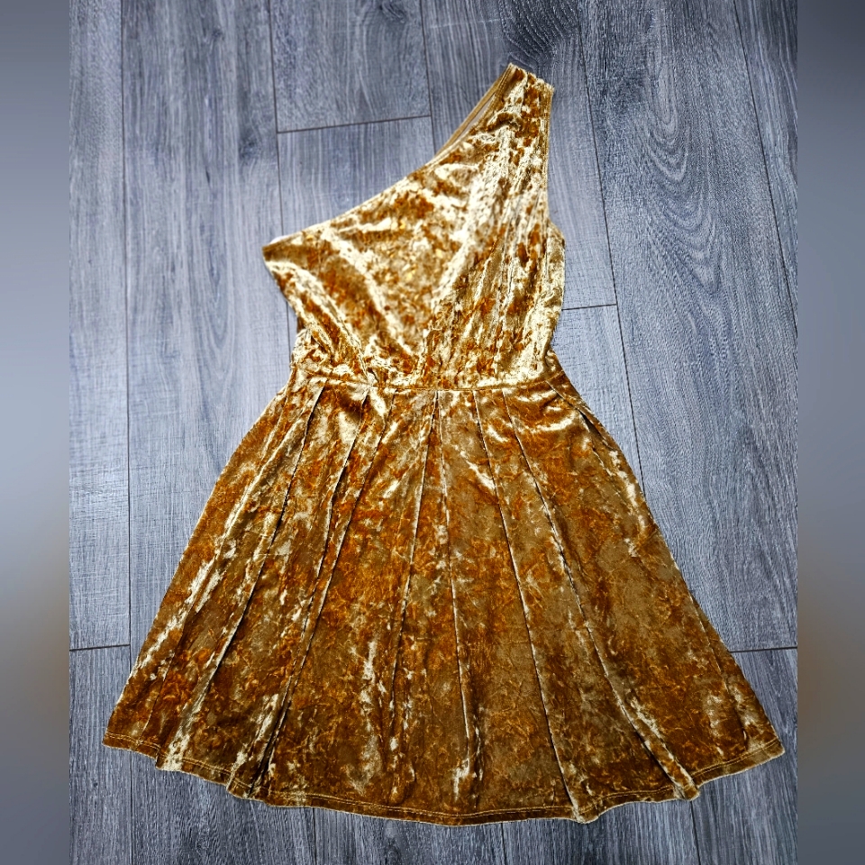 gold velvet dress short A Line Square Neck Backless Gold Velvet Mini Dress with Tie Sleeve Usa